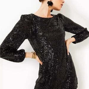 Lilly Pulitzer Black Sequin Long-Sleeve Sheath Dress